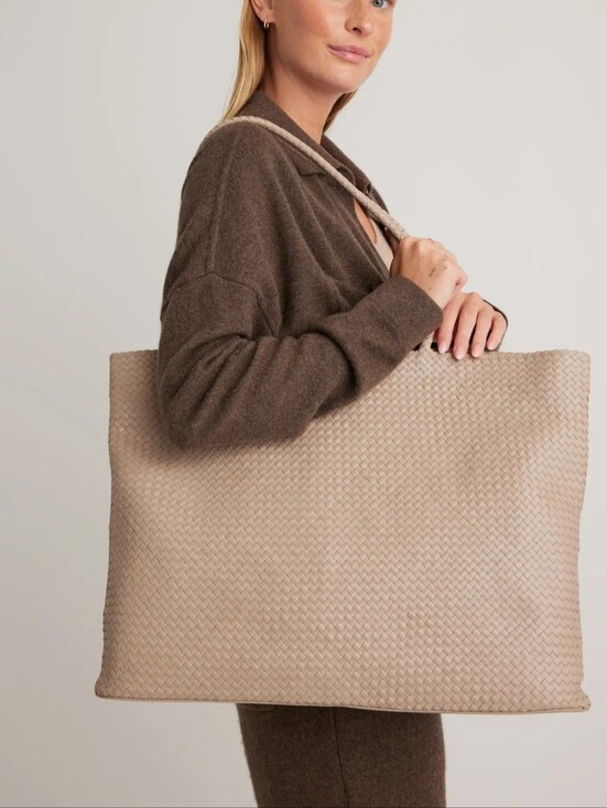 Quince Handbags - Sold Out Color Taupe Quince Handwoven Italian Leather Tote, 20", Beach, Work